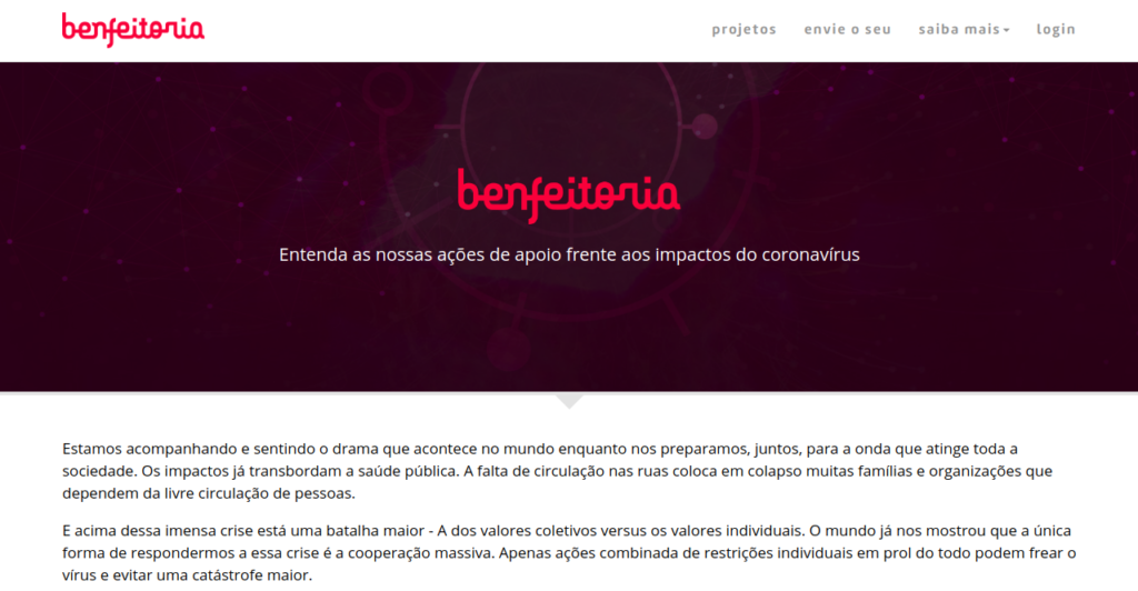 Site da plataforma de crowdfunding Benfeitoria.

