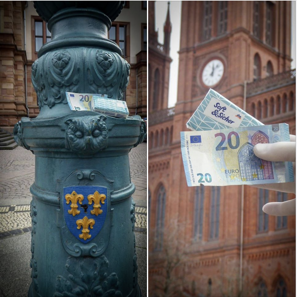 Doação de nota de €20 feita na rua em Wiesbaden. Fonte: Betterplace.